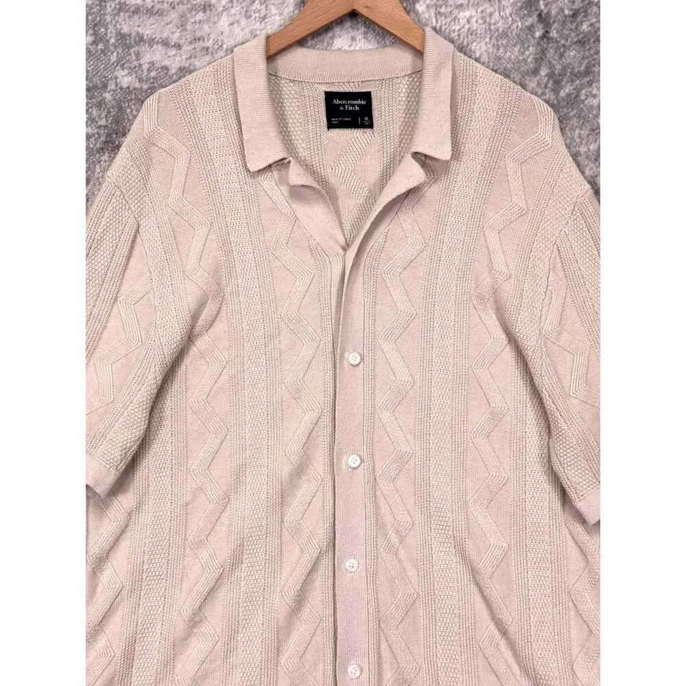 Abercrombie & Fitch Shirt XL Mens Zig Zag Knit Camp Collar Button Down_2